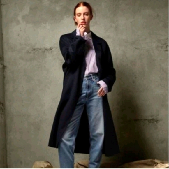 GAP cocoon recycled wool blend oversized coat sz L tall navy - Picture 1 of 10